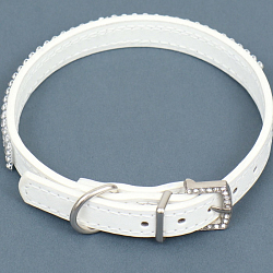 Ошейник со стразами в 4 ряда и стразы на пряжке, 38 х 1,5 см, ОШ 26-33, белый
