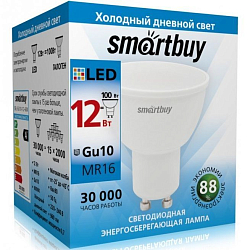 Лампа светодиодная SMARTBUY GU10 (MR16) 12Вт 6000K (холодный свет) (1/10/100)