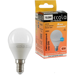 Лампа светодиодная ECOLA globe Premium G45 10W/4000K/E14 (композит) 82x45 (10/100)