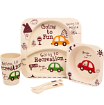 Детская посуда из бамбука в наборе «Машинки», тарелка, миска, стакан, приборы, 5 предметов