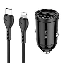 Авто ЗУ 1USB/1Type-C HOCO NZ2, link, кабель Lightning <--> Type-C, чёрный