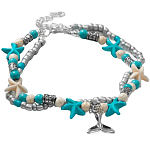 Браслет на ногу "Морской" хвостик, цвет бело-голубой в серебре