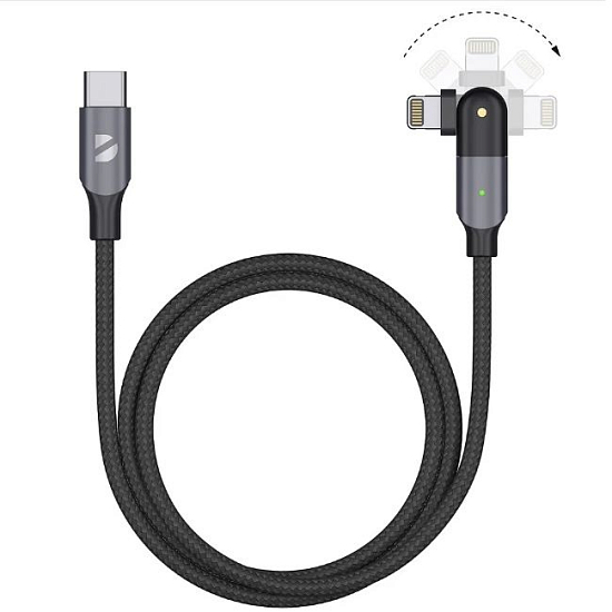 Кабель Lighning <--> Type-C  1.2м DEPPA черный, поворотный, 180˚ (72331)