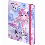 Скетчбук, 80л., белая бумага 80г/м 145х203мм, резинка, твердый, BRAUBERG ART DEBUT, Аниме, 114578