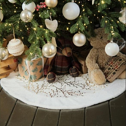 Коврик под елку 90 см белый с золотыми ветками