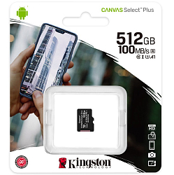 Micro SD  512GB Kingston Class 10 Canvas Select Plus A1 (100 Mb/s) без адаптера