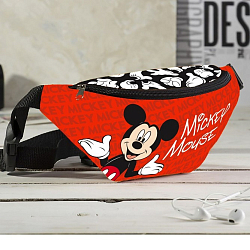 Cумка на пояс "Микки", 25*6*13, отд на молнии, без подклада, красный 7728780