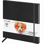 Скетчбук для графики и маркеров, БРИСТОЛЬ 200г, 195х195мм, 32л, КОЖЗАМ, BRAUBERG ART, Черный, 115100