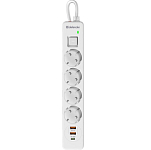 Сетевой фильтр  5.0м DEFENDER DFS145, белый, 4 розетки, ПВС 3*1,5 мм2, 16А, защ. шторки