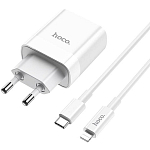 Сетевое ЗУ 1USB/1Type-C 3A HOCO C80A Plus, Rapido, белый, 20Вт, Lightning- Type-C