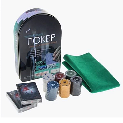 Покер, набор для игры (карты 2 колоды, фишки 120 шт.), с номиналом