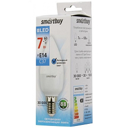 Лампа светодиодная SMARTBUY C37 7W/6000K/E14 (свеча, холодный дневной свет)