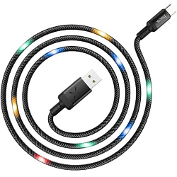 Кабель USB <--> Type-C  1.2м HOCO U63 Spirit светящийся чёрный