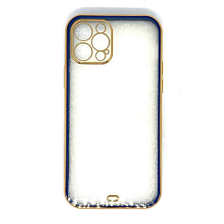 Задняя накладка AKSS для iPhone 12 Pro (6.1), синий, с металическим ободком (технология 6D)