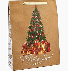 Пакет новогодний крафтовый «С Новым годом», ёлка, L 31×40×11.5 см 10365464
