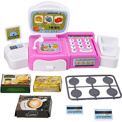 Игровой набор MEI LIAN SHENG "Большая касса" (23 см, звук, свет, игр. деньги, продукты, тёмно-розовый)