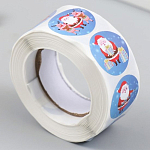 Наклейка бумага "Дед Мороз готовится к празднику" d=2,5 см 500 шт в рулоне 3х6,5х6,5 см   9683898