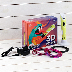 Ручка 3D Luazon, дисплей, работа с пластиком ABS и PLA, пластик в комплекте, жёлтая  9729770