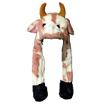 Шапка Корова, розово-белая, с двигающимися ушами