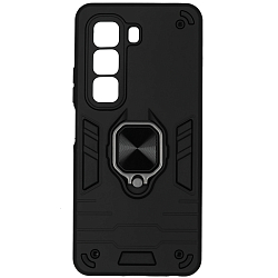 Задняя накладка DF для Infinix Hot 50 (4G) DF inArmor-21 (black), с металлической пластиной для магнитного держателя и кольцом