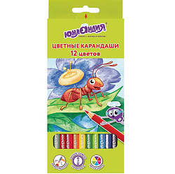 Карандаши ЮНЛАНДИЯ "В ГОСТЯХ У БУКАШЕК", 12 цветов, классические заточенные, 181378