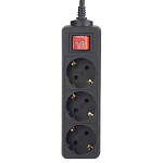 Сетевой удлинитель  3.0м PERFEO POWERMATE 3 розетки, черный, с кнопкой (PF-PM-3/3,0-B)