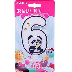 Свеча-цифра для торта "deVENTE. Панда" 6, с рисунком, белая
