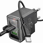 Сетевое ЗУ 1USB/1Type-C 3A BOROFONE BAS32A Black, Type-C-Type-C , PD30W+QC3.0 GaN