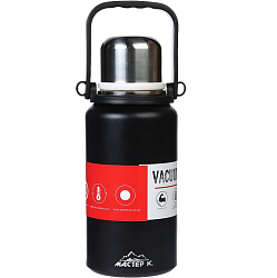 Термос, 1,1 л, Тропа "Мастер К", с кружкой, сохраняет тепло до 12 ч, черный   9944528