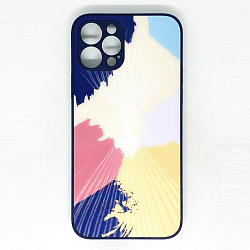 Задняя накладка AKSS для iPhone 12 Pro (6.1), пятнистый черно-бежевый, "имитация стекла"