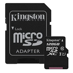 Micro SD 128Gb Kingston, Canvas Go Plus, Class10, UHS-I, U3, V30, A2, с адаптером SD
