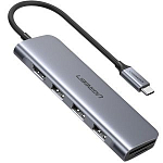 USB Type-C Хаб Ugreen USB-C 6-in-1 (70410) (3xUSB3.0-A/  HDMI/ SD/ TF/ Type-C)