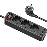 Сетевой фильтр  1.8м HOCO NS2, 3 розетки, с выкл., черный