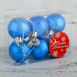 Набор шаров пластик d-4 см, 6 шт "Морозная зима" синий 3505649