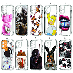 Задняя накладка ISA для iPhone 12 (6.1) TPU Clear case с принтами (МИКС)