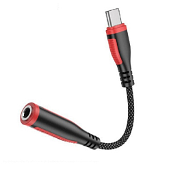 Переходник Jack 3.5 <--< Type-C BOROFONE BV17, металл, чёрный