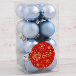 Набор шаров пластик d-3 см 16 шт "Камея" глянец синий   4196402