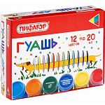 Гуашь ПИФАГОР "ВЕСЕЛАЯ ТАКСА", 12 цветов по 20 мл, 192379