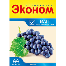 Фотобумага ЭКОНОМ-КЛАСС А4 матовая двухсторонняя 170г/м 100л.