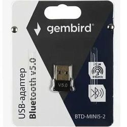 Адаптер Bluetooth GEMBIRD BTD-MINI5-2, ультратонкий корпус, v.5.0, 10 метров, USB