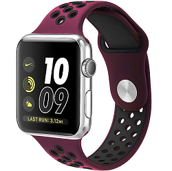 Силиконовый ремешок NIKE BAND 42/44/45/49mm, № 47_гранат & черный