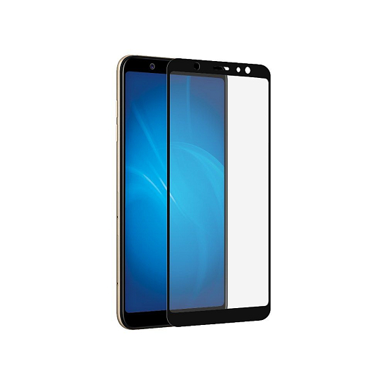 Противоударное стекло 2.5D NONAME для SAMSUNG Galaxy A6 (2018) черное, клей по краям, в коробке