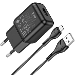Сетевое ЗУ 1USB 2.1A HOCO C96A, microUSB, чёрный