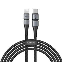 Кабель Lightning <--> Type-C  1.8м BASEUS CATLSJ-BG1, BMX Double-deck MFi, чёрный,серый