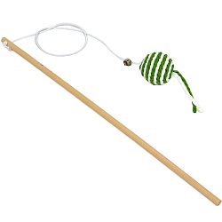 Дразнилка-удочка с шариком на деревянной ручке, зелёная/белая   7914025