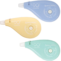 Корректирующая лента BRAUBERG PASTEL 5мм х 12 м вращающийся наконечник 3 шт, 272489