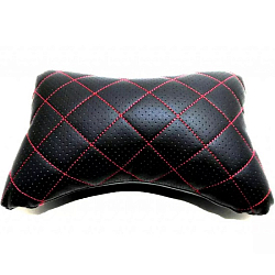 Подушка-косточка черная - ромб строчка красная, эко-кожа