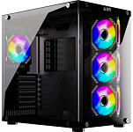 Корпус ABR Sea View черный (1*USB Type-C, 2*USB 2.0, HD Audio, 4xRGb Fan, ATX, Micro-ATX)