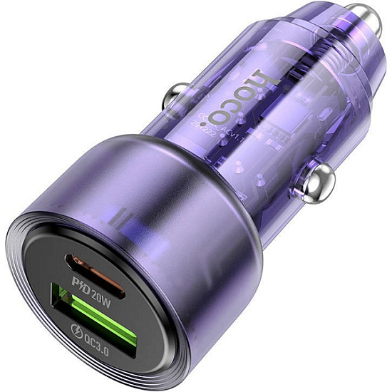 Авто ЗУ 1USB/1Type-C 3A HOCO Z52 Spacious, фиолетовый, USB-Type-C, PD38Вт