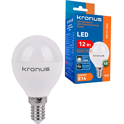 Лампа светодиодная KRONUS G45 шар 12W/6000K/E14 холодный свет (10/100)